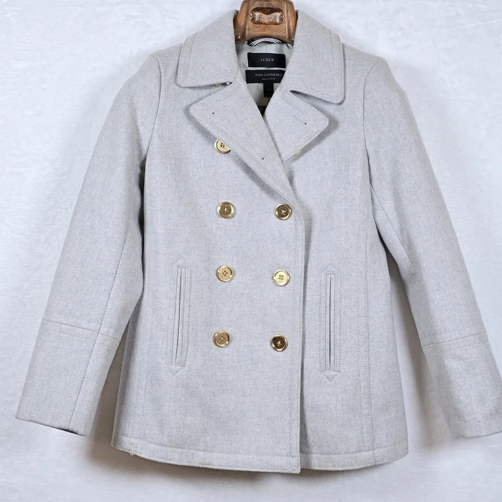 J.Crew Wool Cashmere By Nello Gori Double Breasted Peacoat Gold Buttons 0 Petite - Picture 3 of 16
